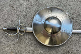 Complex Hilt Sword and Buckler Shield Combo showcasing a hammered steel buckler and intricately designed hilt sword.