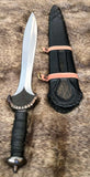 Celtic leaf blade war sword with leather sheath, hand forged with full tang design by Kingdom of Arms.