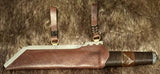 Hjalmar Viking Seax Knife handmade sheath with leather straps and detailed craftsmanship, in stock at Kingdom of Arms.