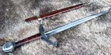The Bedford Medieval Sword Hilted Dagger displayed with its sheath on a fur background.