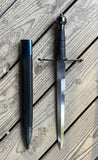 Main Gauche Parrying Dagger by Man at Arms with sheath on a wooden surface