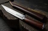 Troll's Bane Runic Viking Seax Knife with leather scabbard on textured stone background