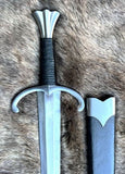The Giornico Arming Sword featuring an upgraded scabbard with a detailed pommel.